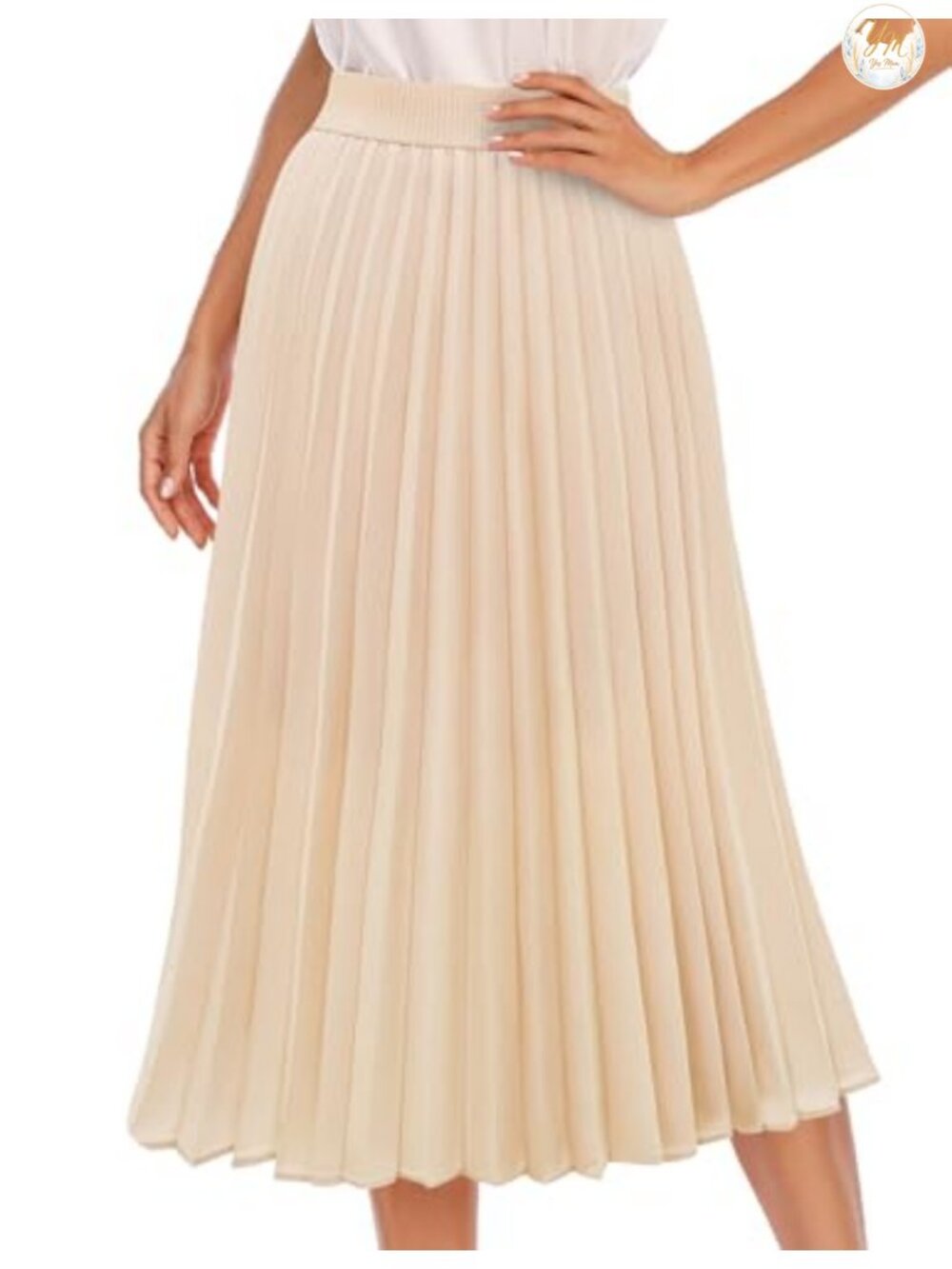 Pleated Midi Skirt High Waisted A-Line Chiffon Flowy
